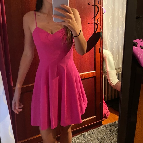 Bebe Hot Pink Flare Dress - Picture 1 of 5